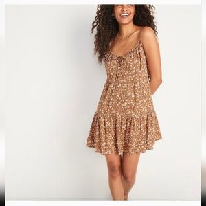 Floral Brown Spaghetti Strap Dress